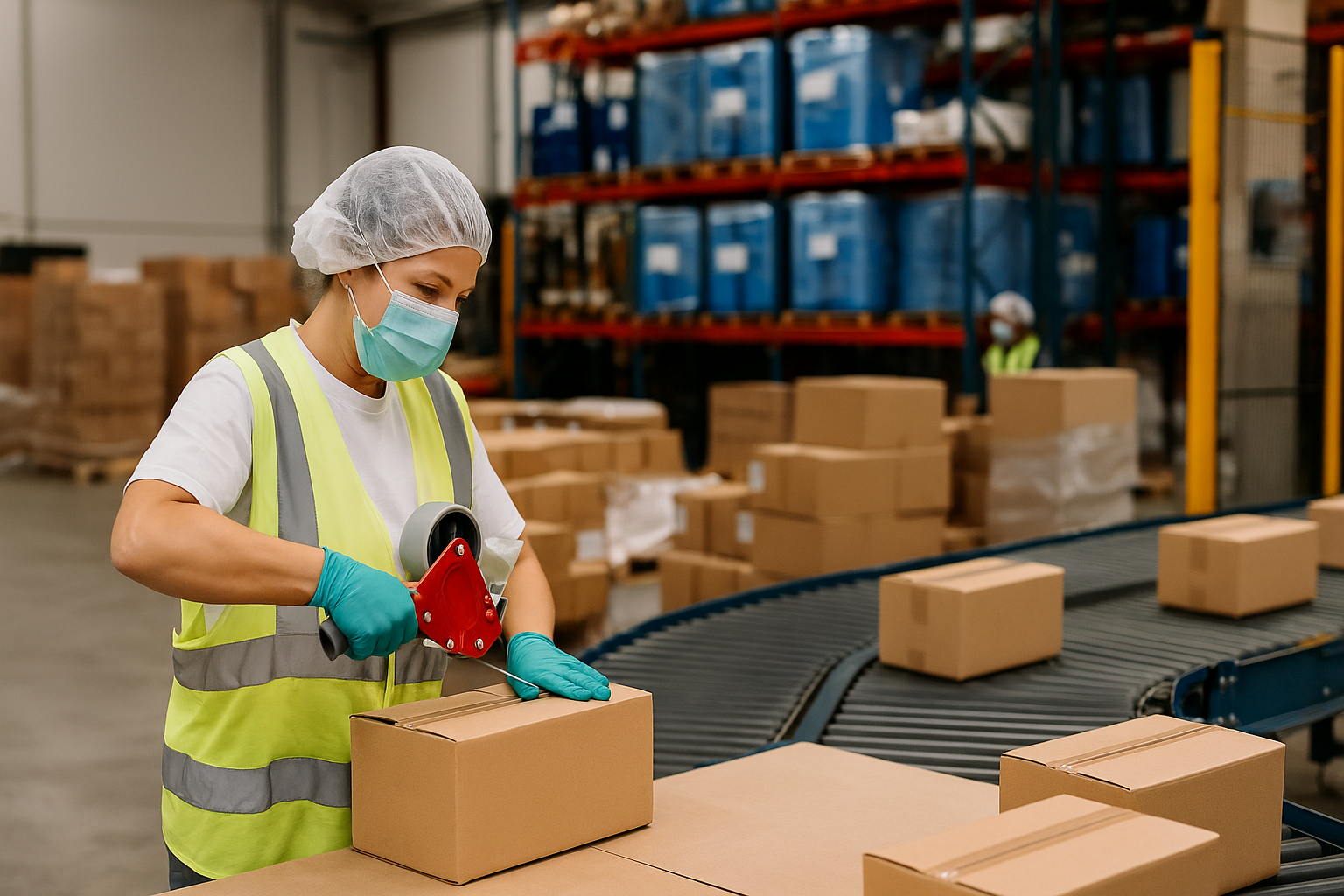Fördertechnik und Verpackungslinie im Versand